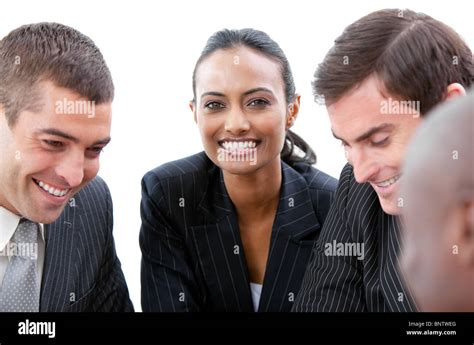 Smiling Business People Working Together Stock Photo Alamy