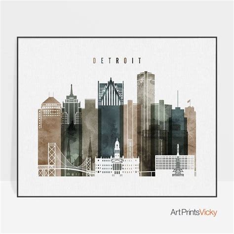 Detroit Art Detroit Print Poster Detroit Skyline Wall Art Etsy