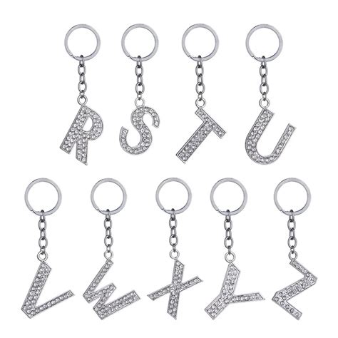 Fashion Diy Letters A Z Crystal Rhinestones Key Ring 26 Letters Initial Key Ring Key Chains