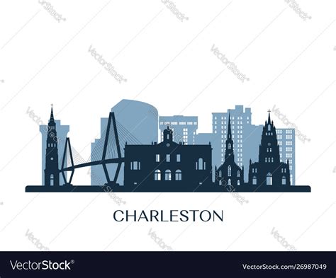 Charleston Skyline Monochrome Silhouette Vector Image