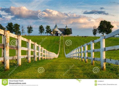 White Fence Row And Barn Kentucky Backroads Stock Image Image Of