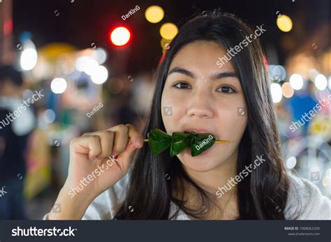 Beautiful Asian Woman Eating Sweets Night Stock Photo Shutterstock