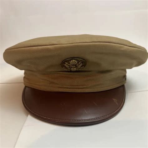 Ww2 Us Army Officerenlisted Tan Military Cap Hat Size 7 18 Brown