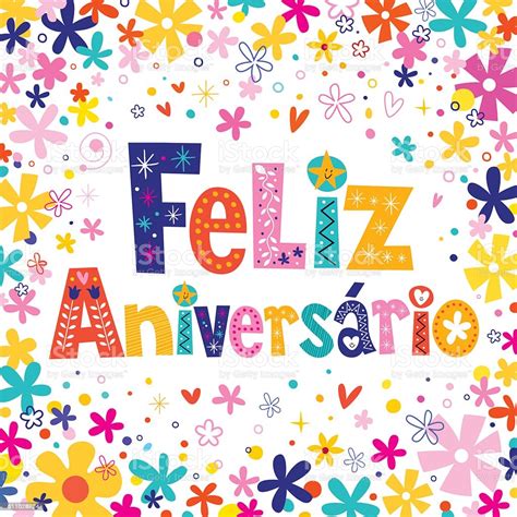 Feliz Aniversario Portuguese Happy Birthday Card Stock Vector Art