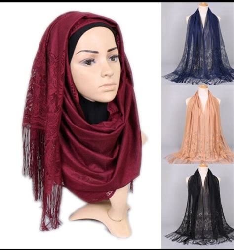 Muslim Cotton Long Lace Hijab Ebay