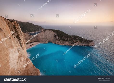 Zakynthos Shipwreck Beach Cliffs Greece Taken Stock Photo 1115589326