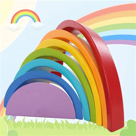 Buy 7 Colors Wooden Stacking Rainbow Shape Children Kids Educational