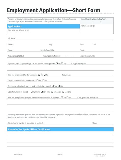 Employment Application Short Form Fill Online Printable Fillable Blank PdfFiller