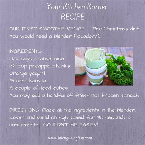 ‍ en esta lección te comparto recetas de cocina en ingles y su traduccion. Receta de Smoothie #Inglés #English #Recipe #Smootie # ...