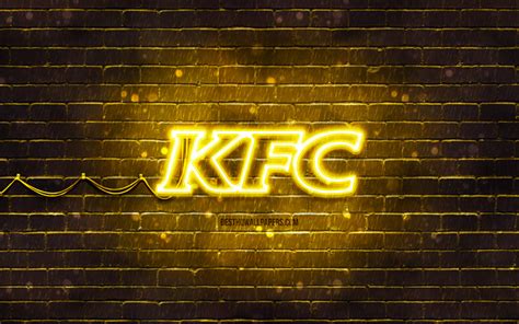 Download Wallpapers Kfc Yellow Logo K Yellow Brickwall Kfc Logo Brands Kfc Neon Logo Kfc