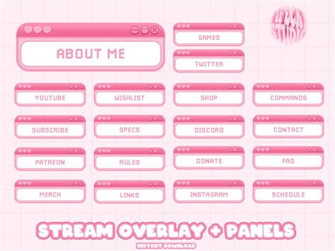 Twitch Overlay Package Pink Stream Cute Pink Panels Kawaii Etsy