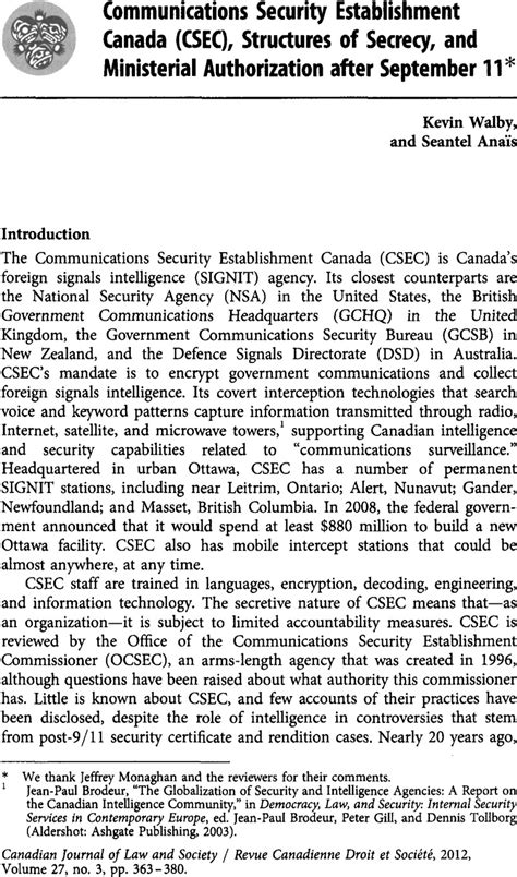 Communications Security Establishment Canada Csec Structures Of