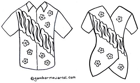 Gambar Mewarnai Baju Batik | Buku mewarnai, Sketsa, Warna