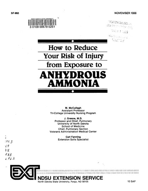 Pdf How To Reduce Your Risk Of Injury From Exposure To Anhydrous Ammonia