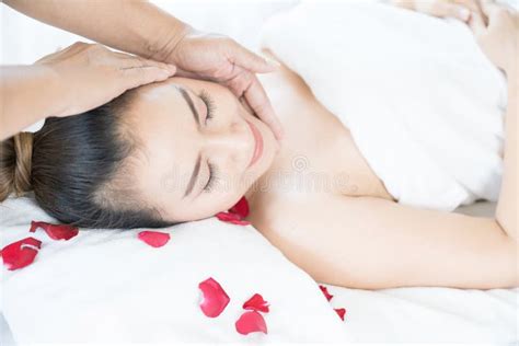 Head Massage Spa Helps To Relax Asian Woman Receiving Head Massage In Spa Wellness Center Stock