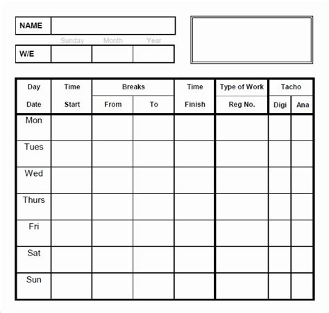 Printable Clock In And Out Timesheet