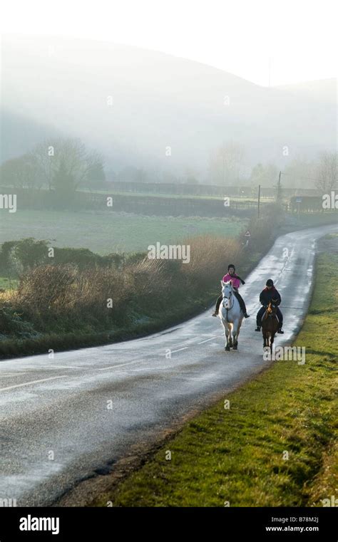 Horse Riding On A Frosty Morning Stock Photo Alamy
