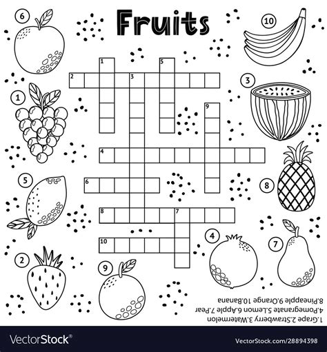 Black And White Crossword Puzzle Game With Fruits Vector Image