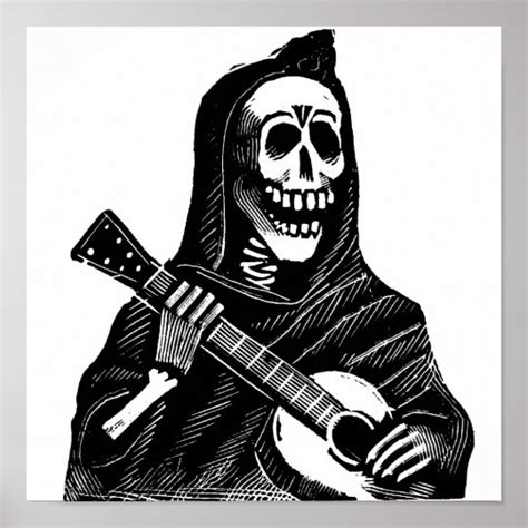 Santa Muerte Mexican Grim Reaper Playing Guitar Poster
