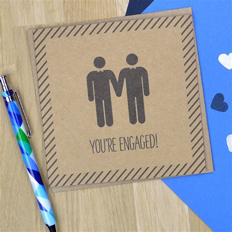 gay same sex engagement card by pink and turquoise