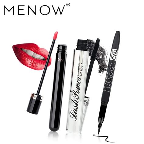 Menow Brand Makeup Sets Cosmetics Curling Mascara Waterproof Eyeliner Black Tube Velvet Lip