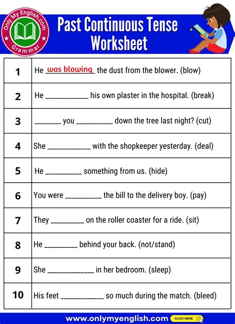 Past Continuous Tense Worksheets For Grade 5 With Answers Printable