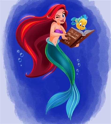 Ariel And Flounder Story Time By Artistsncoffeeshops On Deviantart