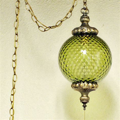 Vintage Hanging Light Hanging Lamp Green Globe Chain