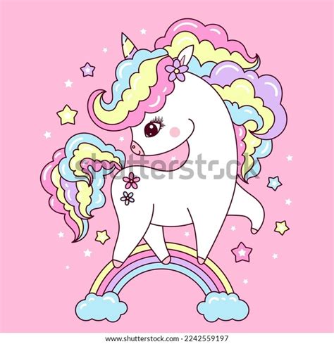Cute White Unicorn Rainbow Mane Fantasy Stock Vector Royalty Free