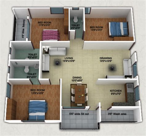 √ 3bhk Home Design Plans Indian Style 3d Alumn Photograph