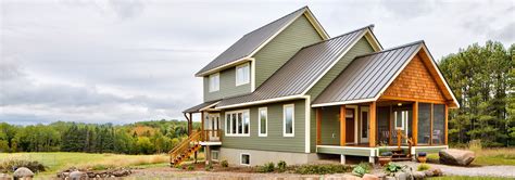 Green Farmhouse Gray Metal Roof Architecture House Exterior