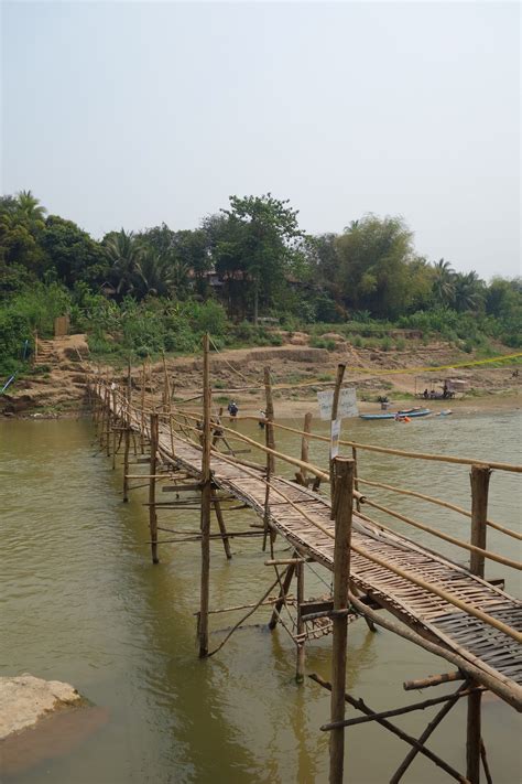 The Bamboo Bridge Across The Nam Khan River In Luang Prabang Laos The