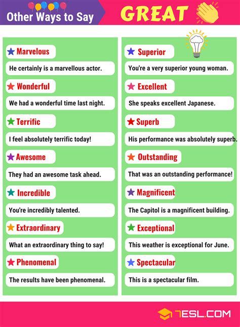 145 Synonyms For Great With Examples Another Word For Great 7esl