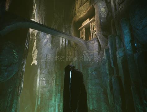 Fantasy Underground Cave Temple With Majestic Rocks Stock Illustration