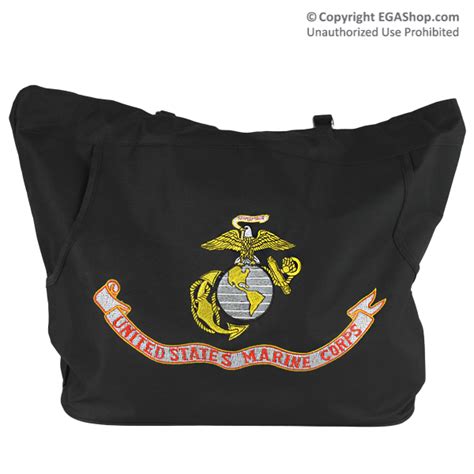 Black Embroidered Eagle Globe And Anchor Totebag With Ribbon United