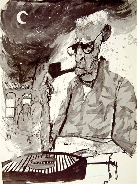 1960 Print Erich Sokol Man Grill Pipe Night Party Hot Dog Caricature