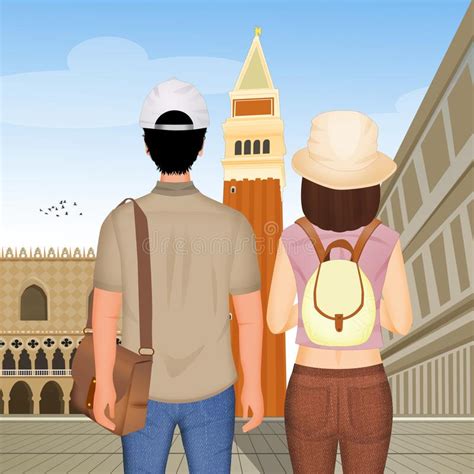 Couple Of Tourists Traveling To Venice Stock Illustration