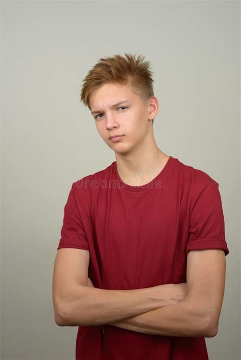 Portrait Of Young Handsome Teenage Boy Wearing Casual Clothes Stock