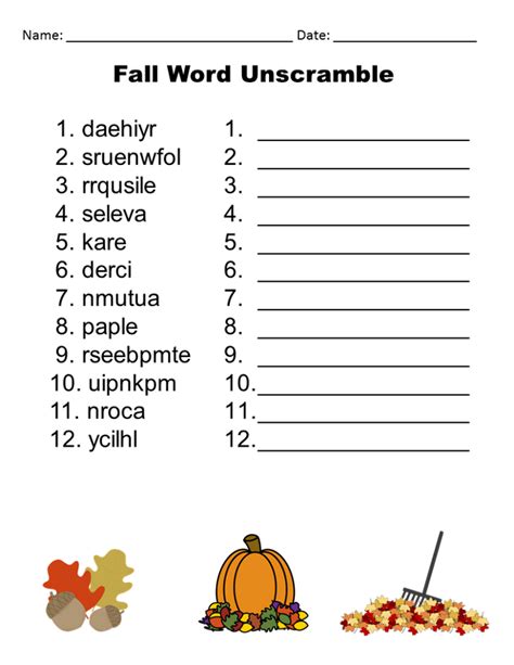 Word Scramble Puzzles Fall K5 Worksheets Fall Words
