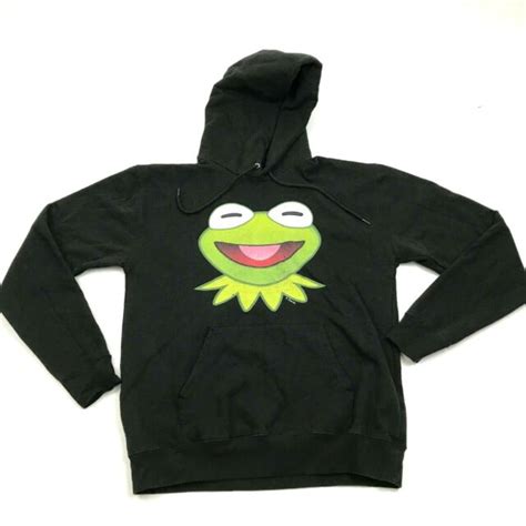 Kermit The Frog Hoodie Sweatshirt Size Medium Adult Black Green Hooded