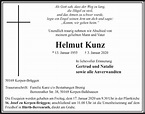 Traueranzeigen von Helmut Kunz | WirTrauern