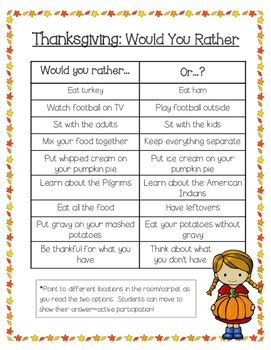 Great for discussion starters, class polls and journal prompts. Thanksgiving Would You Rather FREEBIE by VA SOL Superstars ...