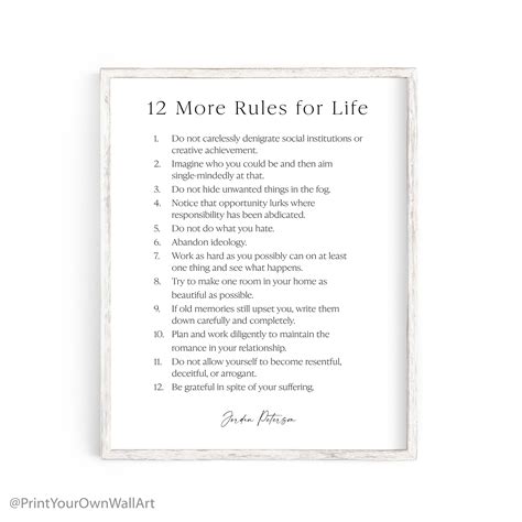 12 More Rules For Life Print Jordan Peterson Quote Teacher Etsy