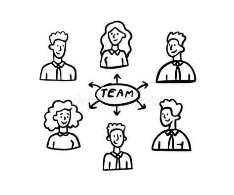 Team Office Doodle Outline People Business Portraits Sketch Drawn