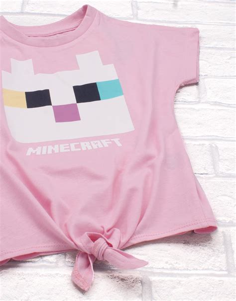 Minecraft T Shirt For Girls Kids Kitty Front Character Tie Pink Gamer