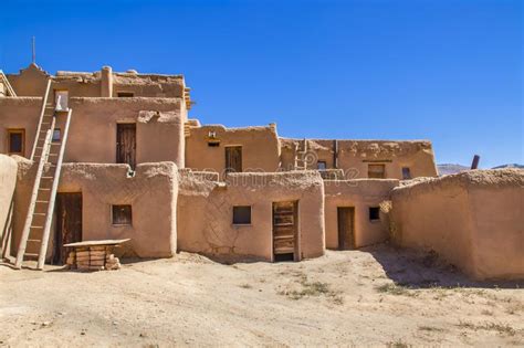 Multi Story Adobe Buildings From Taos Pueblo In New Mexico Where