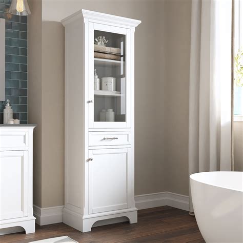 Home And Garden White Finish Linen Tower Bathroom Towel Storage Cabinet