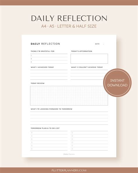 daily reflection printable daily journal template to do list pdf daily review worksheet daily