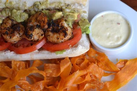 Grilled Shrimp And Blackened Avocado Poboy Red Fish Grill Restaurant