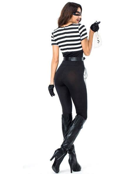 Bank Robber Prisoner Adult Womens Jumpsuit Costume Jumpsuits For Women Fancy Dress Ball